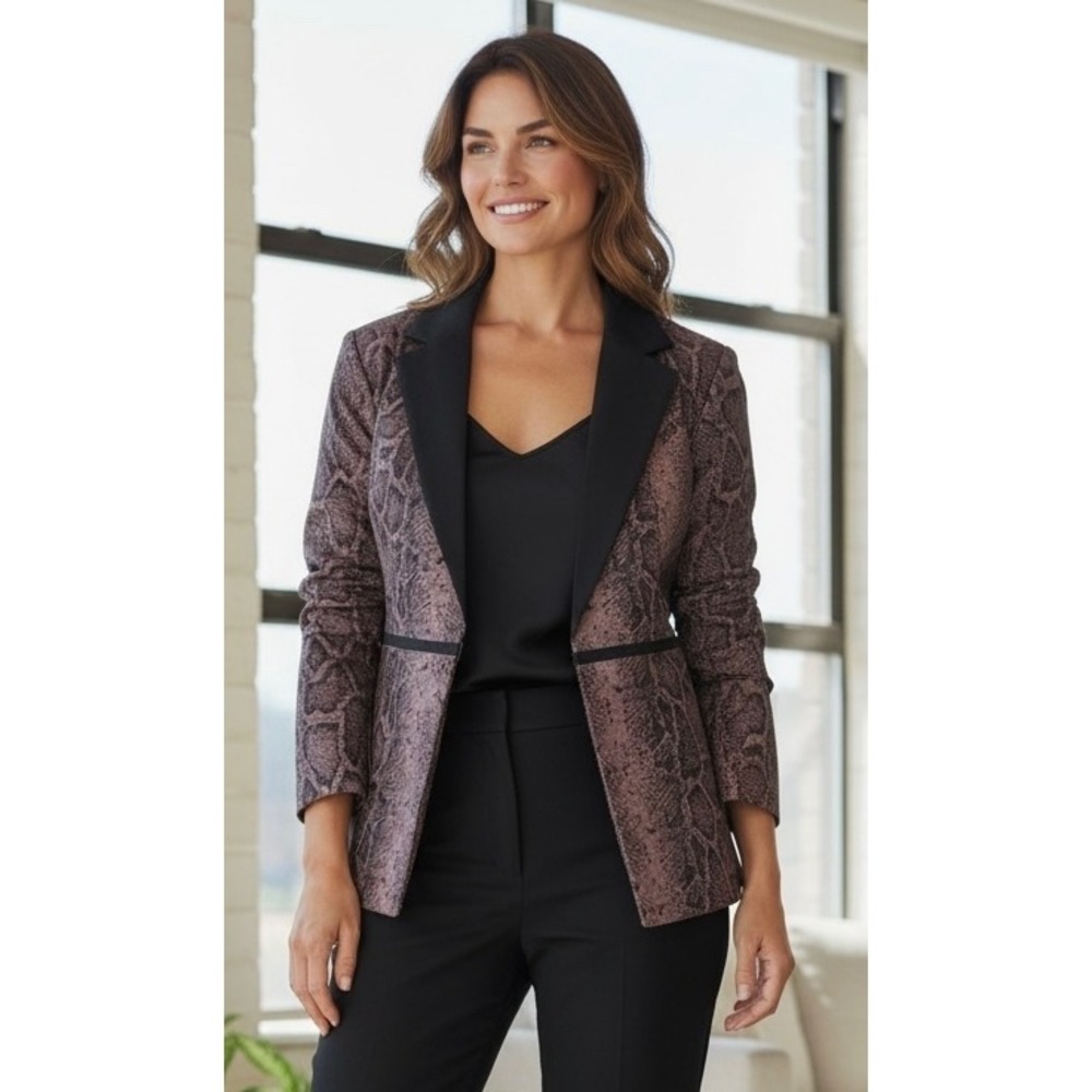 Mark‎ Snake Print Blazer Jacket Black Trim L G Women's
